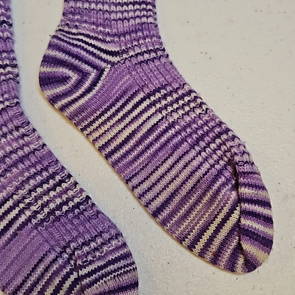 Vintage purple white striped socks 1 pair. Retro 60s kid size